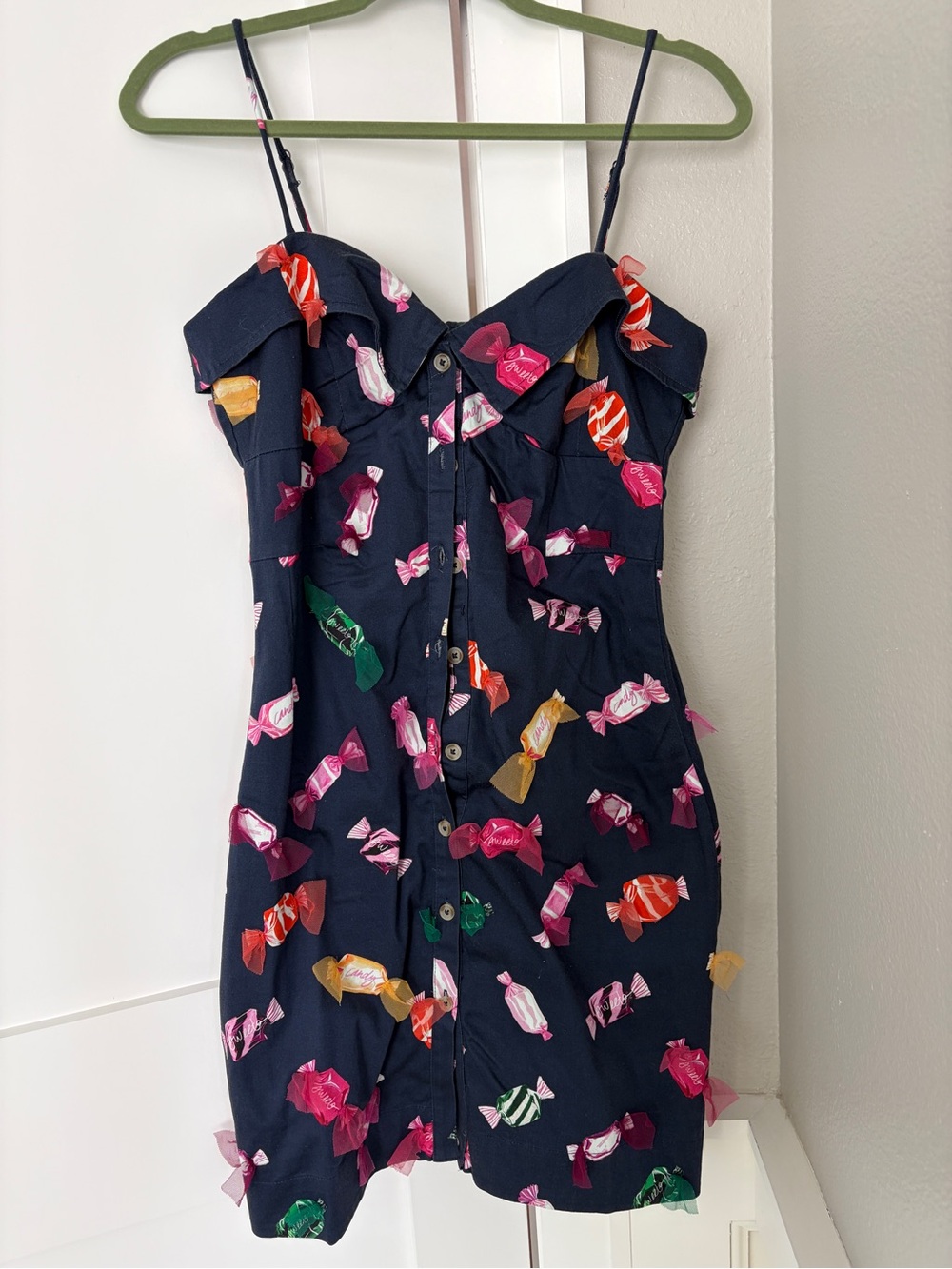 Anthropologie Navy Candy Print Button-Front Sundress